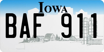 IA license plate BAF911
