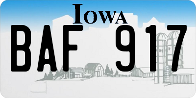 IA license plate BAF917