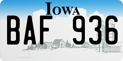 IA license plate BAF936