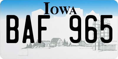 IA license plate BAF965