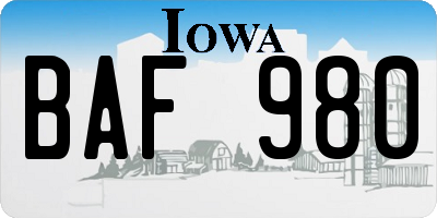 IA license plate BAF980