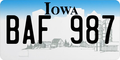 IA license plate BAF987