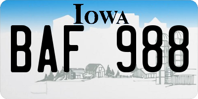 IA license plate BAF988