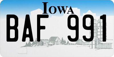 IA license plate BAF991