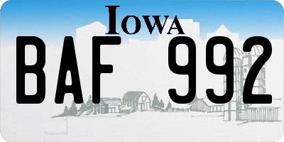 IA license plate BAF992