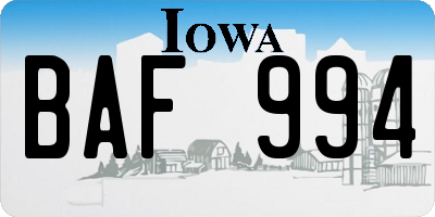 IA license plate BAF994