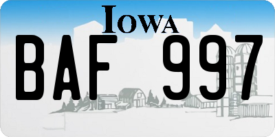 IA license plate BAF997