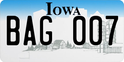 IA license plate BAG007