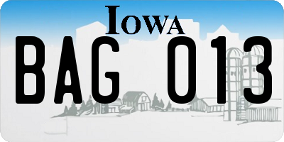 IA license plate BAG013