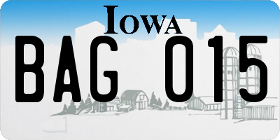 IA license plate BAG015