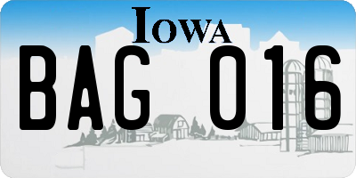 IA license plate BAG016