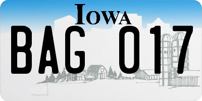 IA license plate BAG017