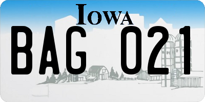 IA license plate BAG021
