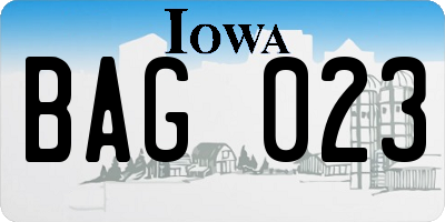 IA license plate BAG023