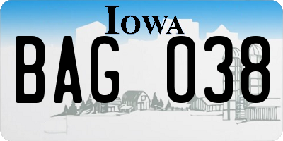 IA license plate BAG038