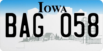 IA license plate BAG058