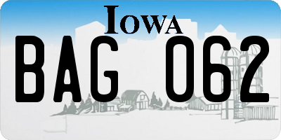 IA license plate BAG062