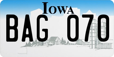 IA license plate BAG070
