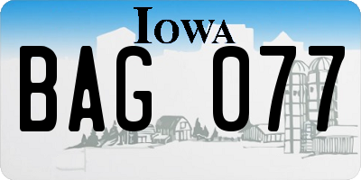 IA license plate BAG077