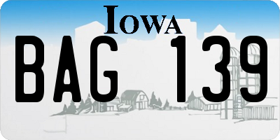 IA license plate BAG139