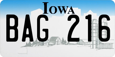 IA license plate BAG216