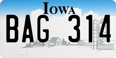 IA license plate BAG314