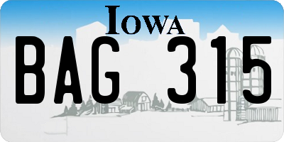 IA license plate BAG315