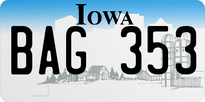 IA license plate BAG353