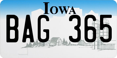 IA license plate BAG365