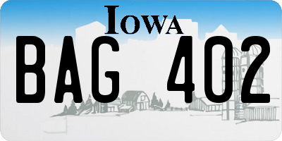 IA license plate BAG402