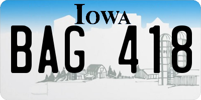 IA license plate BAG418