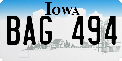 IA license plate BAG494