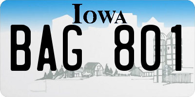 IA license plate BAG801
