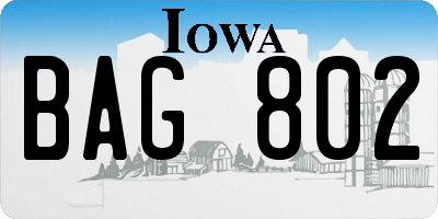 IA license plate BAG802