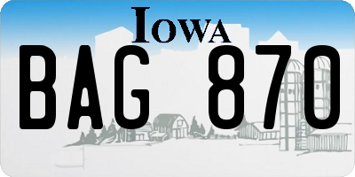 IA license plate BAG870