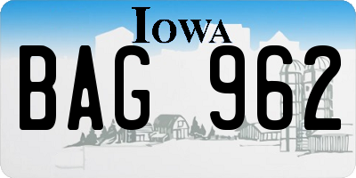 IA license plate BAG962