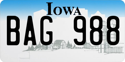 IA license plate BAG988