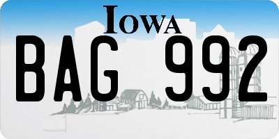 IA license plate BAG992