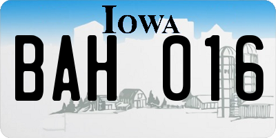 IA license plate BAH016