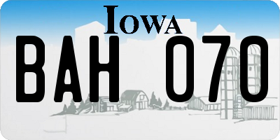 IA license plate BAH070