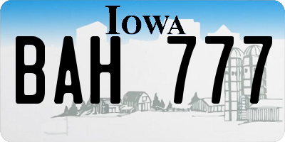 IA license plate BAH777