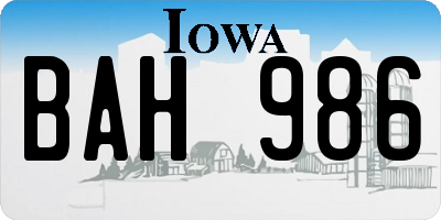 IA license plate BAH986