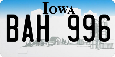 IA license plate BAH996