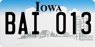 IA license plate BAI013