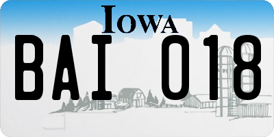 IA license plate BAI018