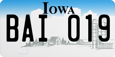 IA license plate BAI019