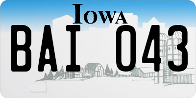 IA license plate BAI043
