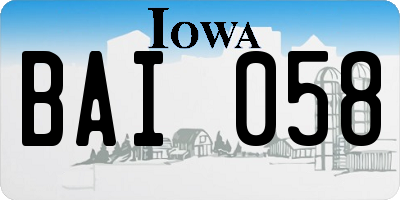 IA license plate BAI058