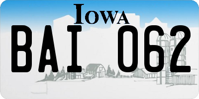 IA license plate BAI062
