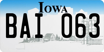 IA license plate BAI063